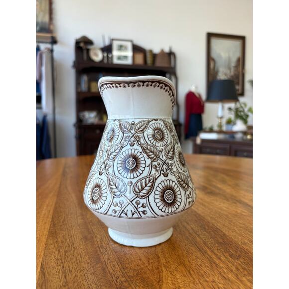 Vintage 1940s Old Hall England Earthenware Pitcher – Cream Glaze Ceramic Jug - Picture 1 of 13